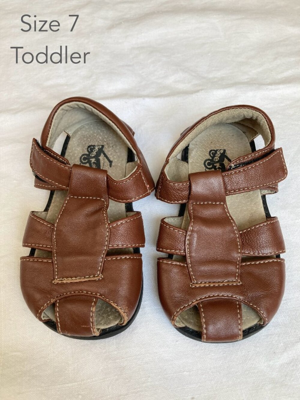 See Kai Run Size 7 Toddler Jude IV Brown Leather Classic Fisherman Sandals